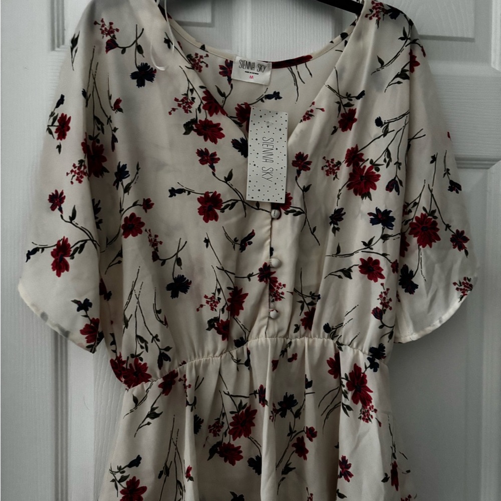Sienna Sky Floral shirt  with Red and black  Accents
